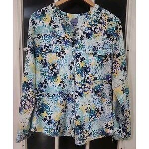 Laura Scott Colorful Fun Longsleeve Button Up Top Sz L Spring Women's Blouse